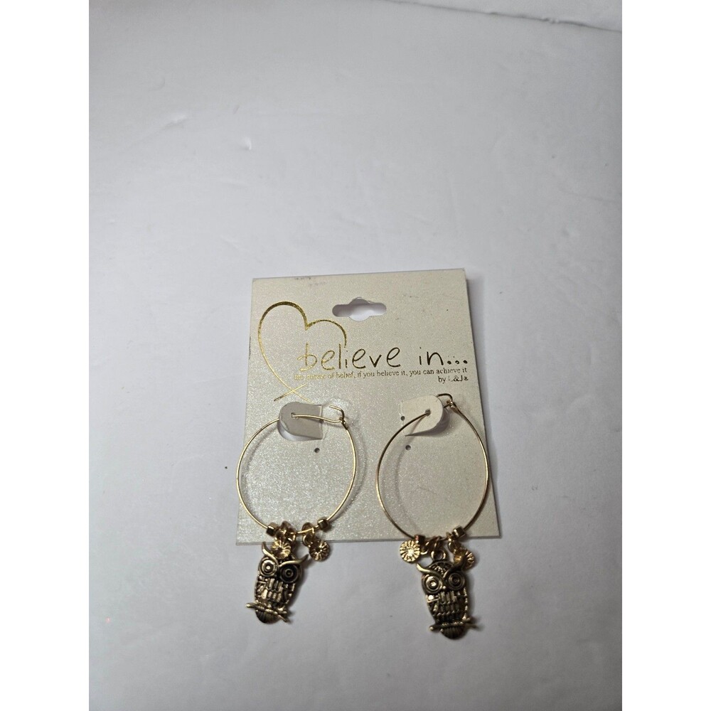 Gold Tone Hoop Earrings with Owls and Small Charms NWT